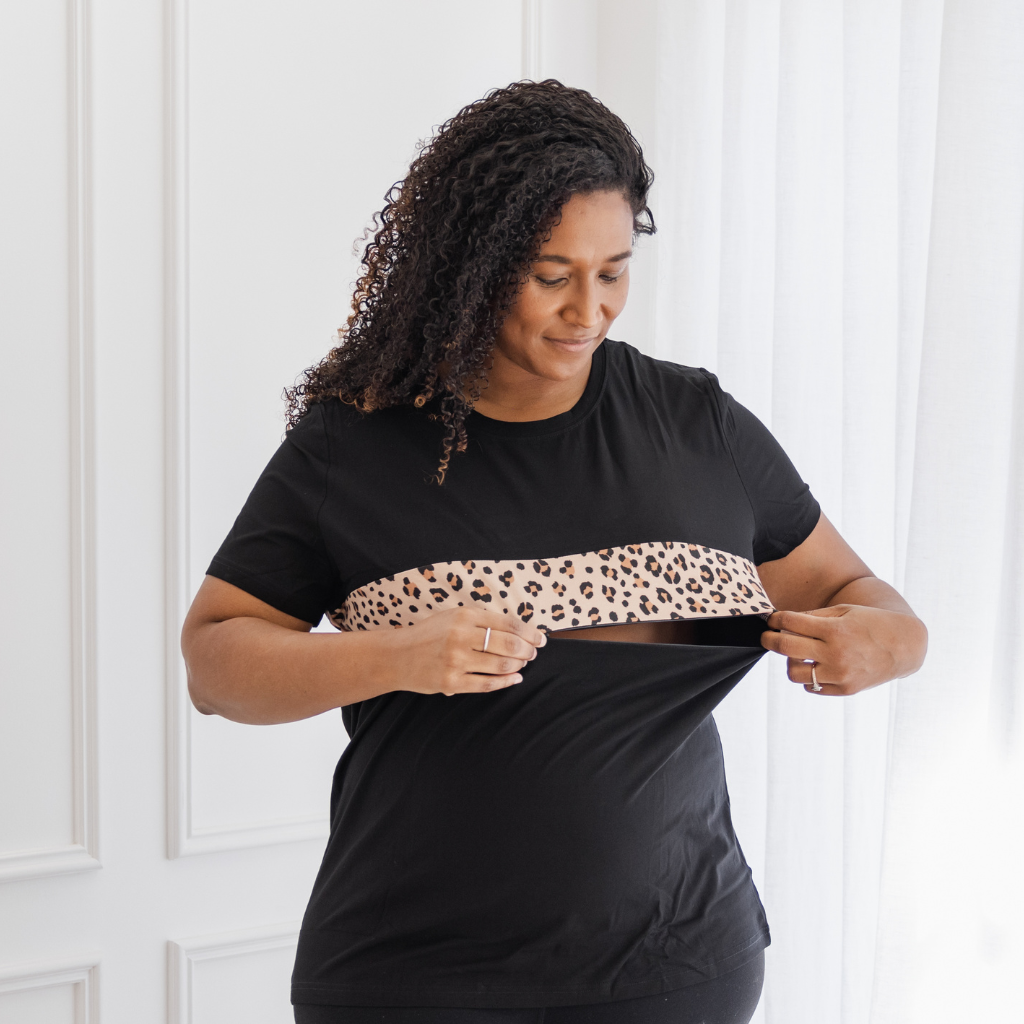 Leopard Breastfeeding T Shirt Black The Mylk Society